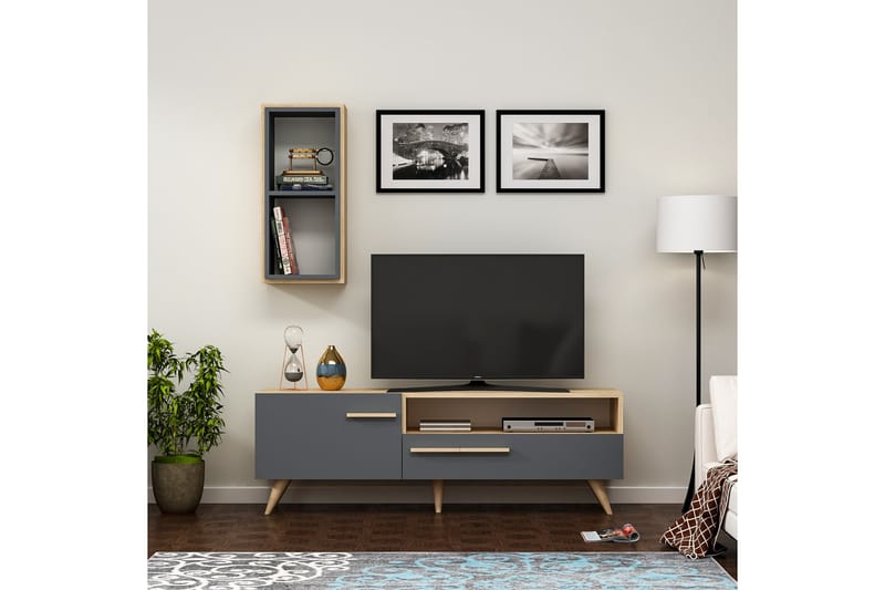 Zera TV-møbelsett 150x35 cm Brun/Svart - Hanah Home - Møbler - Mediamøbel & tv møbel - TV-møbelsett