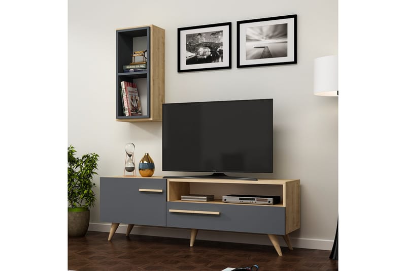 Zera TV-møbelsett 150x35 cm Brun/Svart - Hanah Home - Møbler - Mediamøbel & tv møbel - TV-møbelsett