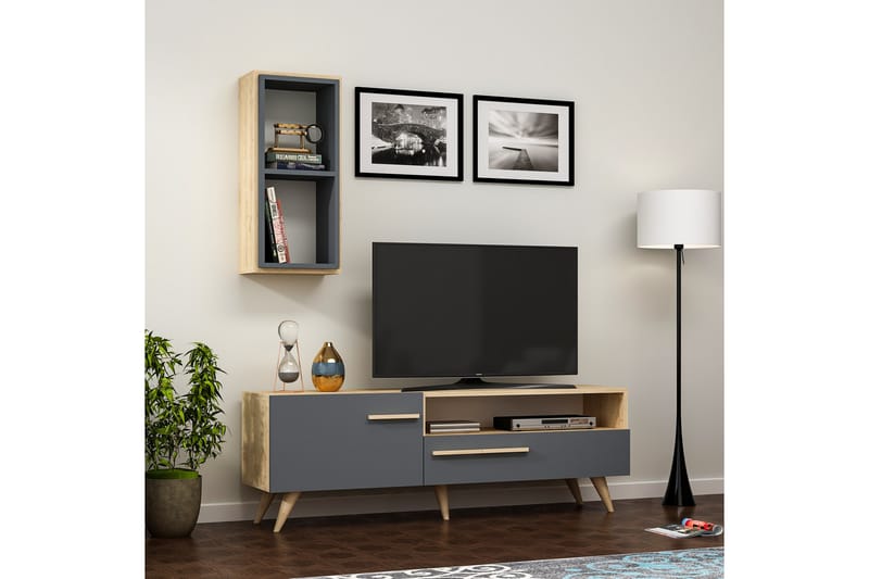 Zera TV-møbelsett 150x35 cm Brun/Svart - Hanah Home - Møbler - Mediamøbel & tv møbel - TV-møbelsett