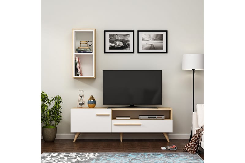 Zera TV-møbelsett 150x35 cm Brun/Hvit - Hanah Home - Møbler - Mediamøbel & tv møbel - TV-møbelsett