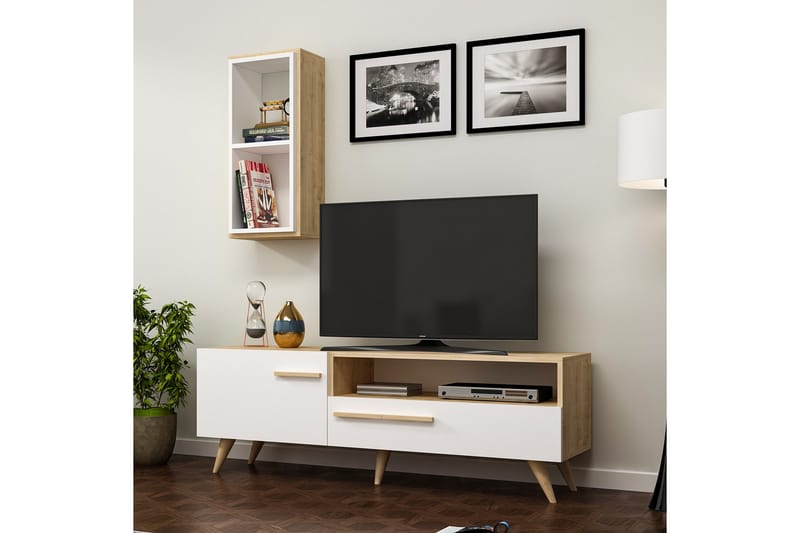 Zera TV-møbelsett 150x35 cm Brun/Hvit - Hanah Home - Møbler - Mediamøbel & tv møbel - TV-møbelsett