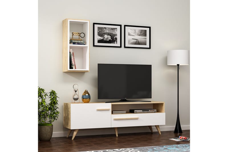 Zera TV-møbelsett 150x35 cm Brun/Hvit - Hanah Home - Møbler - Mediamøbel & tv møbel - TV-møbelsett