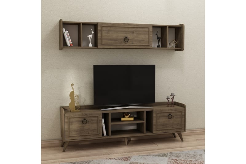 Alyasmin TV-møbelsett 180x27 cm Brun - Hanah Home - Møbler - Mediamøbel & tv møbel - TV-møbelsett