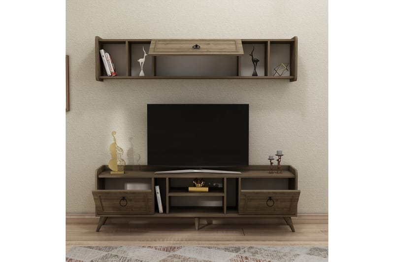 Alyasmin TV-møbelsett 180x27 cm Brun - Hanah Home - Møbler - Mediamøbel & tv møbel - TV-møbelsett