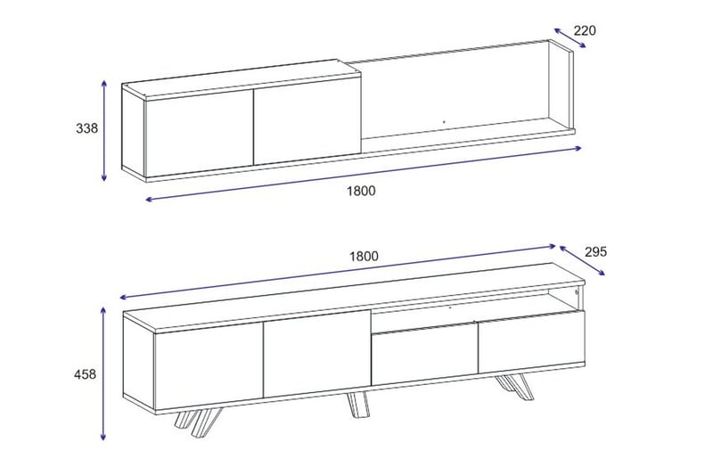 Mono TV-møbelsett 180x22 cm Mørkeblå - Hanah Home - Møbler - Mediamøbel & tv møbel - TV-møbelsett