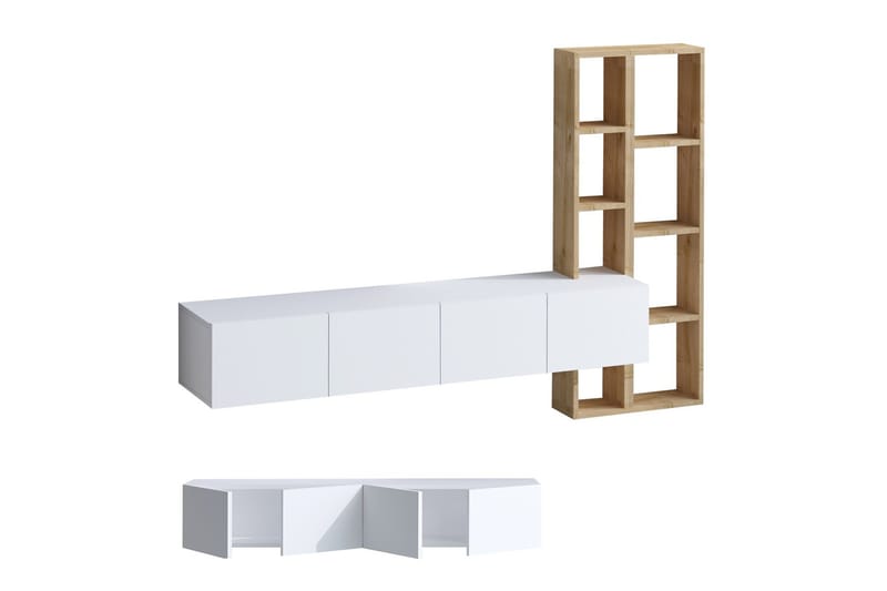 Pana TV-møbelsett 182x32 cm Hvit/Brun - Hanah Home - Møbler - Mediamøbel & tv møbel - TV-møbelsett