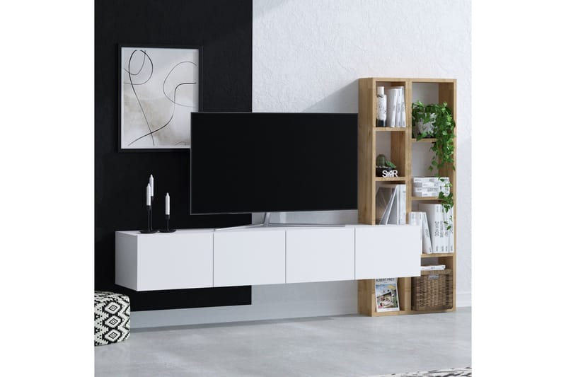 Pana TV-møbelsett 182x32 cm Hvit/Brun - Hanah Home - Møbler - Mediamøbel & tv møbel - TV-møbelsett