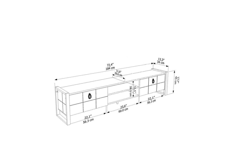 Abbas TV-benk 184 cm - Hvit/Sort - Møbler - Mediamøbel & tv møbel - TV-benk & mediabenk