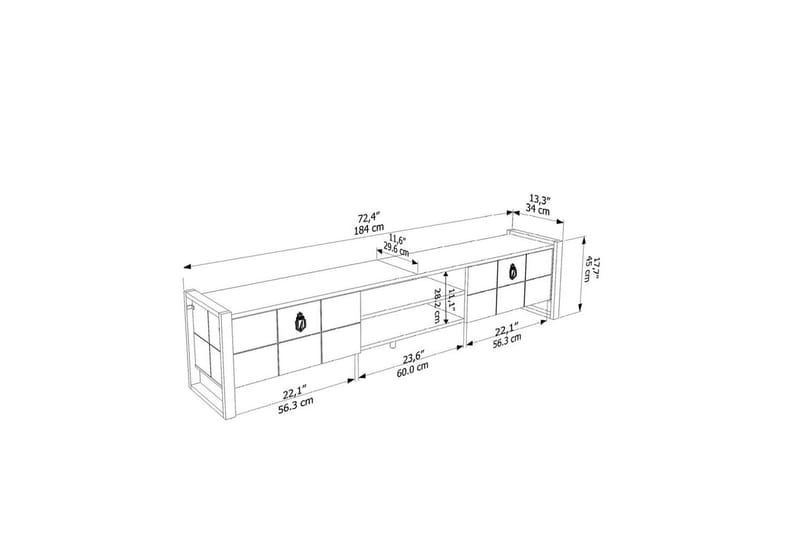 Abbas TV-benk 184 cm - Hvit/Sort - Møbler - Mediamøbel & tv møbel - TV-benk & mediabenk