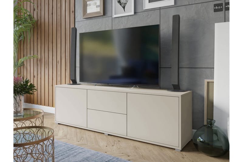 Agawal Gulvstående TV-benk 141 cm med Oppbevaring i Lakkert Tre - Beige - Møbler - Mediamøbel & tv møbel - TV-benk & mediabenk