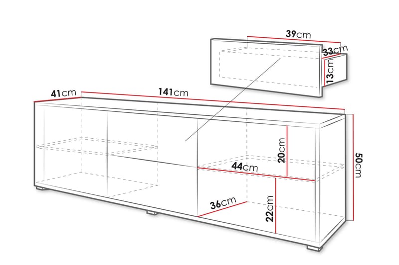 Agawal Gulvstående TV-benk 141 cm med Oppbevaring i Lakkert Tre - Beige - Møbler - Mediamøbel & tv møbel - TV-benk & mediabenk