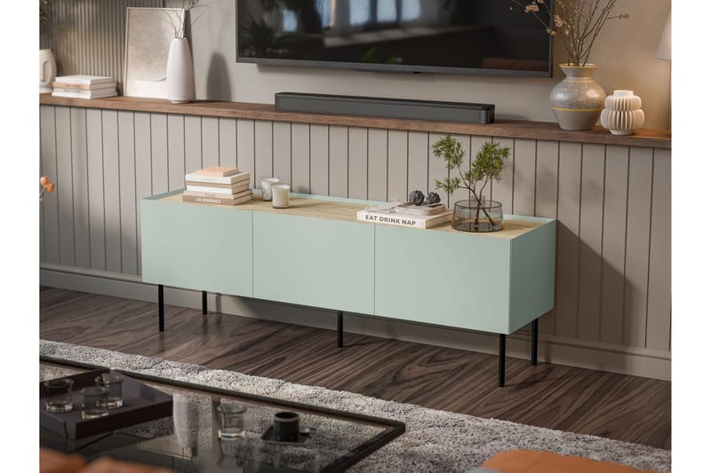 Akie Gulvstående TV-benk 150 cm med Oppbevaring i Malt Tre - Grønn - Møbler - Mediamøbel & tv møbel - TV-benk & mediabenk