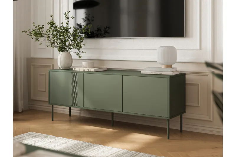 Akiko Gulvstående TV-benk 150 cm med Oppbevaring i Malt Tre - Grønn - Møbler - Mediamøbel & tv møbel - TV-benk & mediabenk