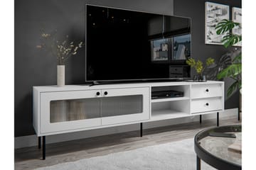 Akilesh Gulvstående TV-benk 200 cm med Oppbevaring i Malt Tre - Hvit - Møbler - Mediamøbel & tv møbel - TV-benk & mediabenk