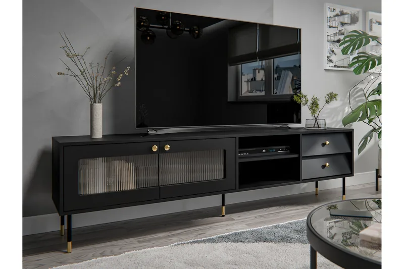 Akilesh TV-benk 200 cm - Svart - Møbler - Mediamøbel & tv møbel - TV-benk & mediabenk