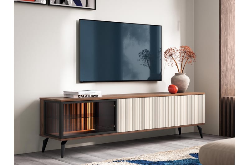Akinari TV-benk 180 cm - Brun / Beige - Møbler - Mediamøbel & tv møbel - TV-benk & mediabenk