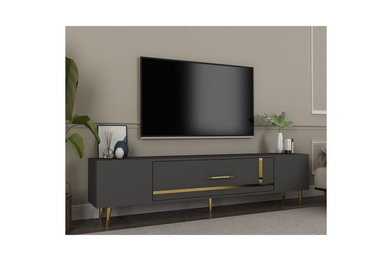 Aldor TV-benk 150 cm - Antrasitt/Gull - Møbler - Mediamøbel & tv møbel - TV-benk & mediabenk