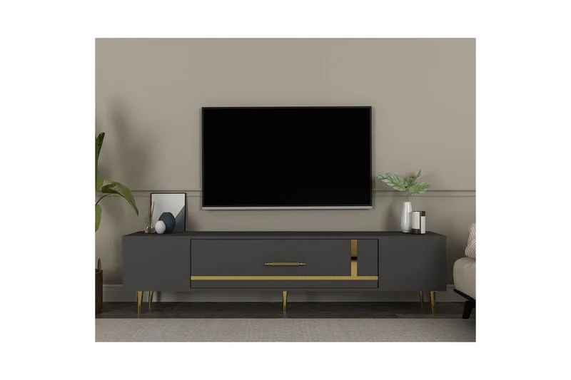 Aldor TV-benk 150 cm - Antrasitt/Gull - Møbler - Mediamøbel & tv møbel - TV-benk & mediabenk