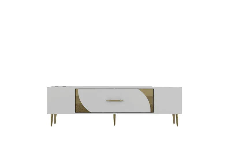 Aldor TV-benk 150 cm, Hvit/Gull