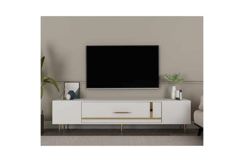 Aldor TV-benk 150 cm - Hvit/Gull - Møbler - Mediamøbel & tv møbel - TV-benk & mediabenk