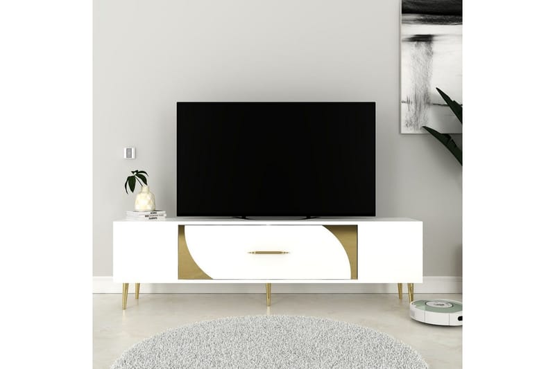 Aldor TV-benk 150 cm - Hvit/Gull - Møbler - Mediamøbel & tv møbel - TV-benk & mediabenk