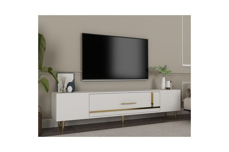Aldor TV-benk 150 cm - Hvit/Gull - Møbler - Mediamøbel & tv møbel - TV-benk & mediabenk