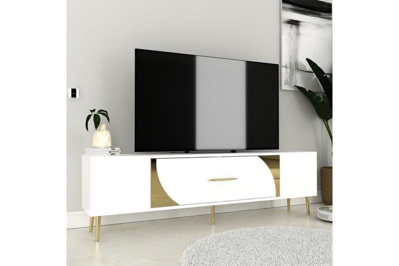 Aldor TV-benk 150 cm - Hvit/Gull - Møbler - Mediamøbel & tv møbel - TV-benk & mediabenk
