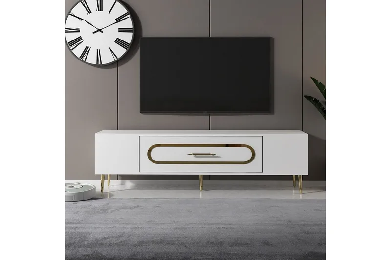 Aldor TV-benk 150 cm - Hvit/Gull - Møbler - Mediamøbel & tv møbel - TV-benk & mediabenk