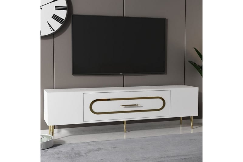 Aldor TV-benk 150 cm - Hvit/Gull - Møbler - Mediamøbel & tv møbel - TV-benk & mediabenk