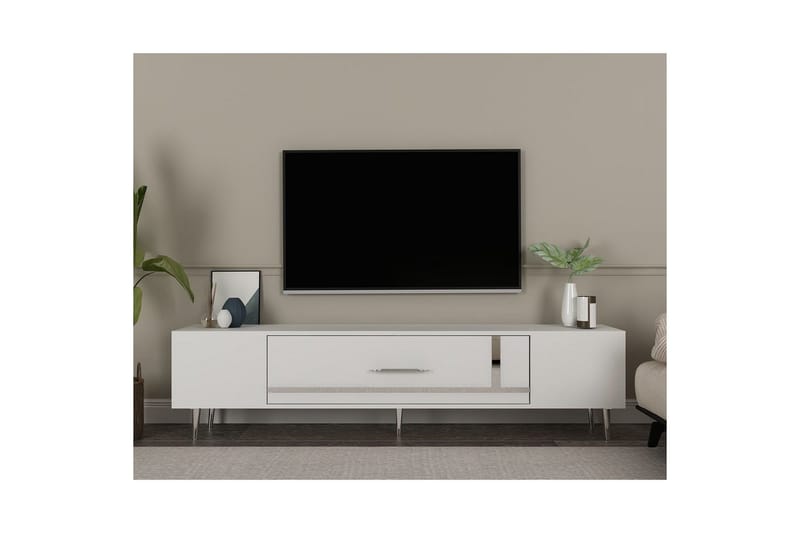 Aldor TV-benk 150 cm - Hvit/Sølv - Møbler - Mediamøbel & tv møbel - TV-benk & mediabenk