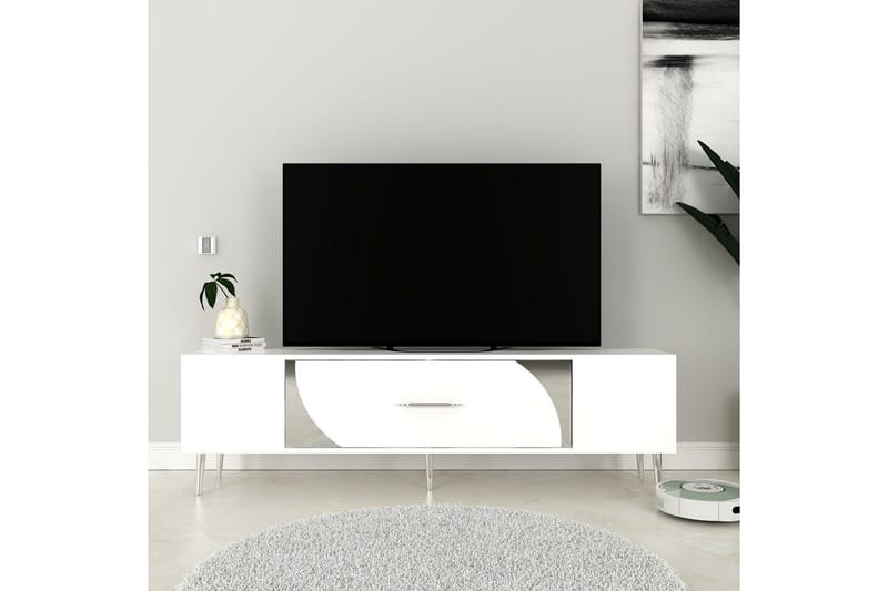 Aldor TV-benk 150 cm - Hvit/Sølv - Møbler - Mediamøbel & tv møbel - TV-benk & mediabenk