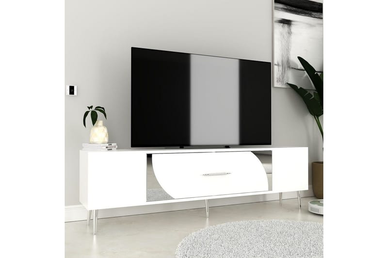 Aldor TV-benk 150 cm - Hvit/Sølv - Møbler - Mediamøbel & tv møbel - TV-benk & mediabenk
