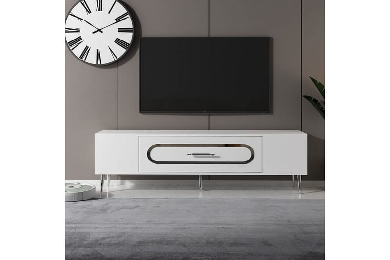 Aldor TV-benk 150 cm - Hvit/Sølv - Møbler - Mediamøbel & tv møbel - TV-benk & mediabenk