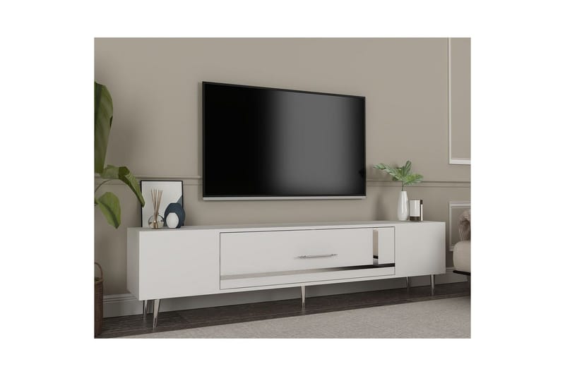 Aldor TV-benk 150 cm - Hvit/Sølv - Møbler - Mediamøbel & tv møbel - TV-benk & mediabenk