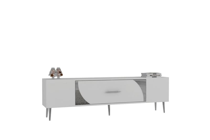 Aldor TV-benk 150 cm - Hvit/Sølv - Møbler - Mediamøbel & tv møbel - TV-benk & mediabenk