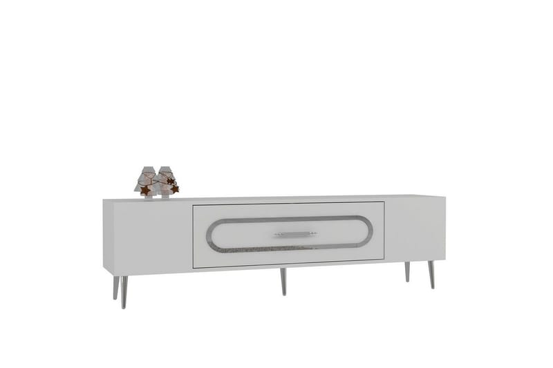 Aldor TV-benk 150 cm - Hvit/Sølv - Møbler - Mediamøbel & tv møbel - TV-benk & mediabenk