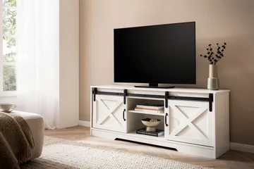 Alino TV-benk 150 cm - Hvit med svarte beslag - Møbler - Mediamøbel & tv møbel - TV-benk & mediabenk