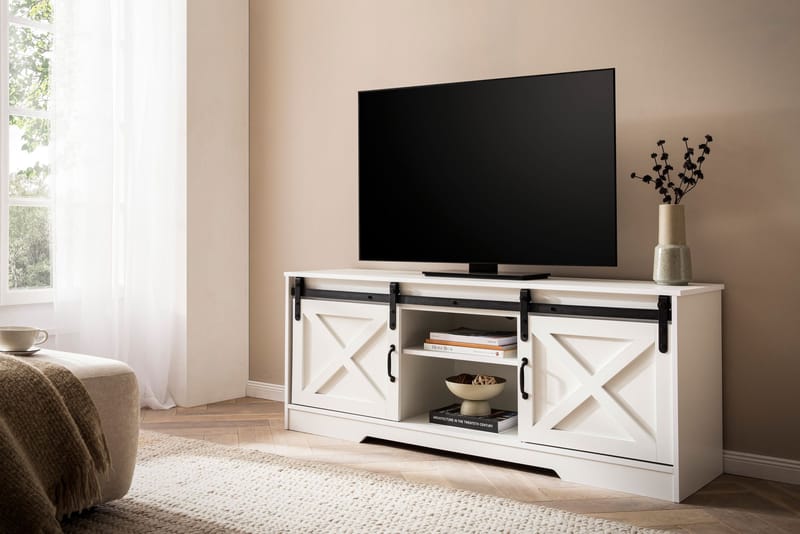 Alino TV-benk 150 cm - Hvit med svarte beslag - Møbler - Mediamøbel & tv møbel - TV-benk & mediabenk