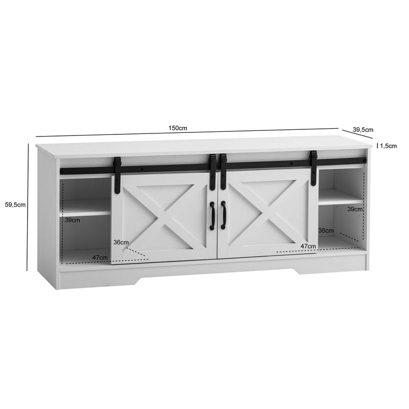 Alino TV-benk 150 cm - Hvit med svarte beslag - Møbler - Mediamøbel & tv møbel - TV-benk & mediabenk