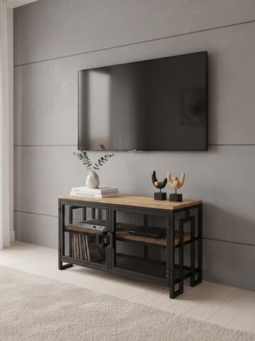Alvorn TV-benk 90 cm med Oppbevaring i Metall med Treplate - Svart - Møbler - Mediamøbel & tv møbel - TV-benk & mediabenk