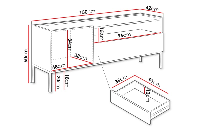 Amelus TV-benk 150 cm - Brun - Møbler - Mediamøbel & tv møbel - TV-benk & mediabenk