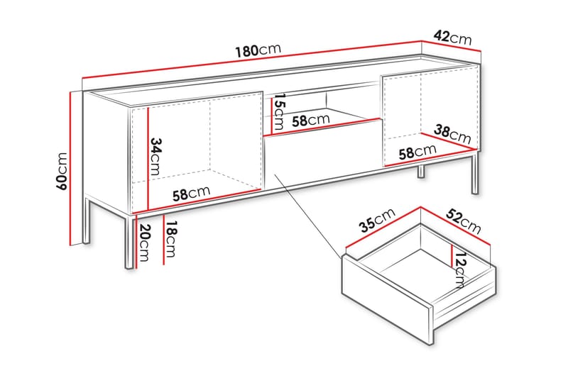 Amelus TV-benk 180 cm - Brun - Møbler - Mediamøbel & tv møbel - TV-benk & mediabenk