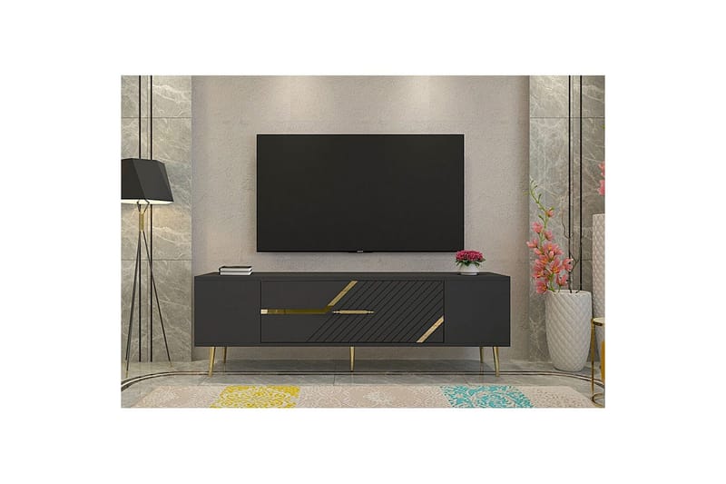 Anira TV-benk 150 cm - Antrasitt/Gull - Møbler - Mediamøbel & tv møbel - TV-benk & mediabenk