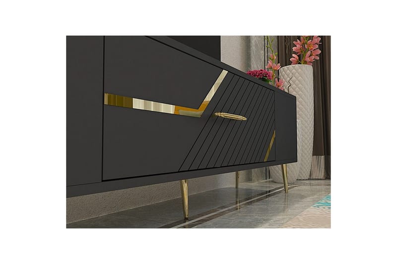 Anira TV-benk 150 cm - Antrasitt/Gull - Møbler - Mediamøbel & tv møbel - TV-benk & mediabenk