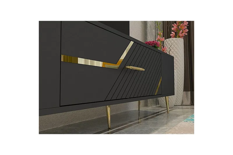 Anira TV-benk 150 cm - Antrasitt/Gull - Møbler - Mediamøbel & tv møbel - TV-benk & mediabenk