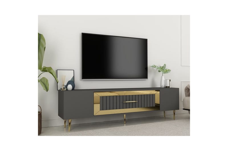 Anira TV-benk 150 cm - Antrasitt/Gull - Møbler - Mediamøbel & tv møbel - TV-benk & mediabenk