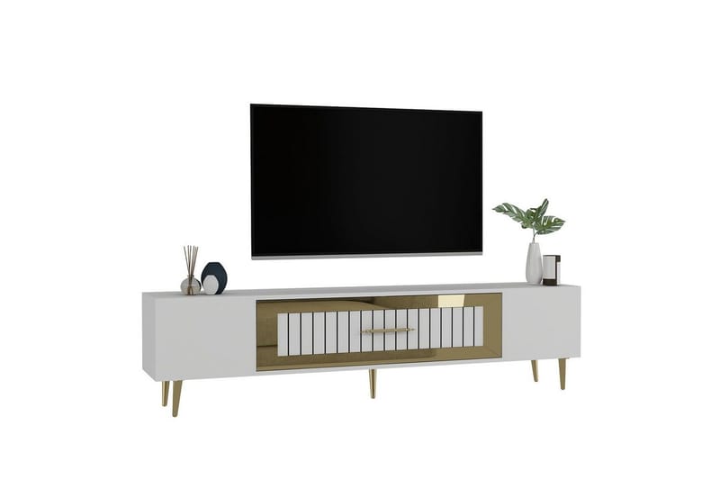 Anira TV-benk 150 cm - Hvit/Gull - Møbler - Mediamøbel & tv møbel - TV-benk & mediabenk