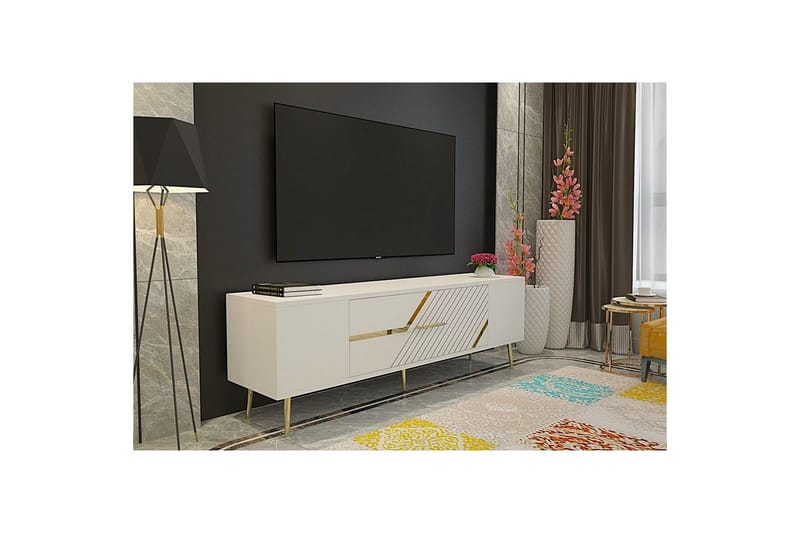Anira TV-benk 150 cm - Hvit/Gull - Møbler - Mediamøbel & tv møbel - TV-benk & mediabenk
