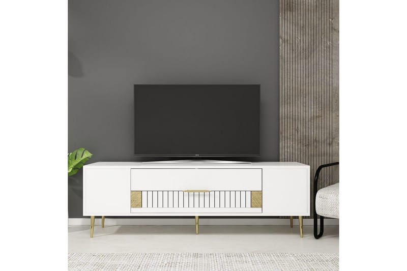 Anira TV-benk 150 cm - Hvit/Gull - Møbler - Mediamøbel & tv møbel - TV-benk & mediabenk