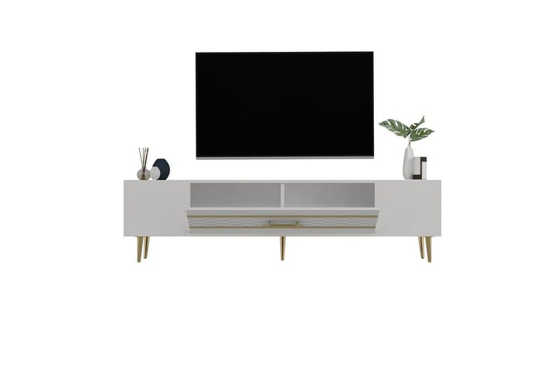 Anira TV-benk 150 cm - Hvit/Gull - Møbler - Mediamøbel & tv møbel - TV-benk & mediabenk